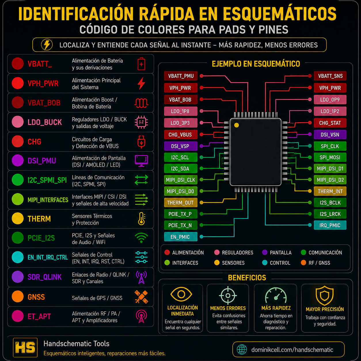 Código de colores y seguimiento de líneas en HandSchematic Tools